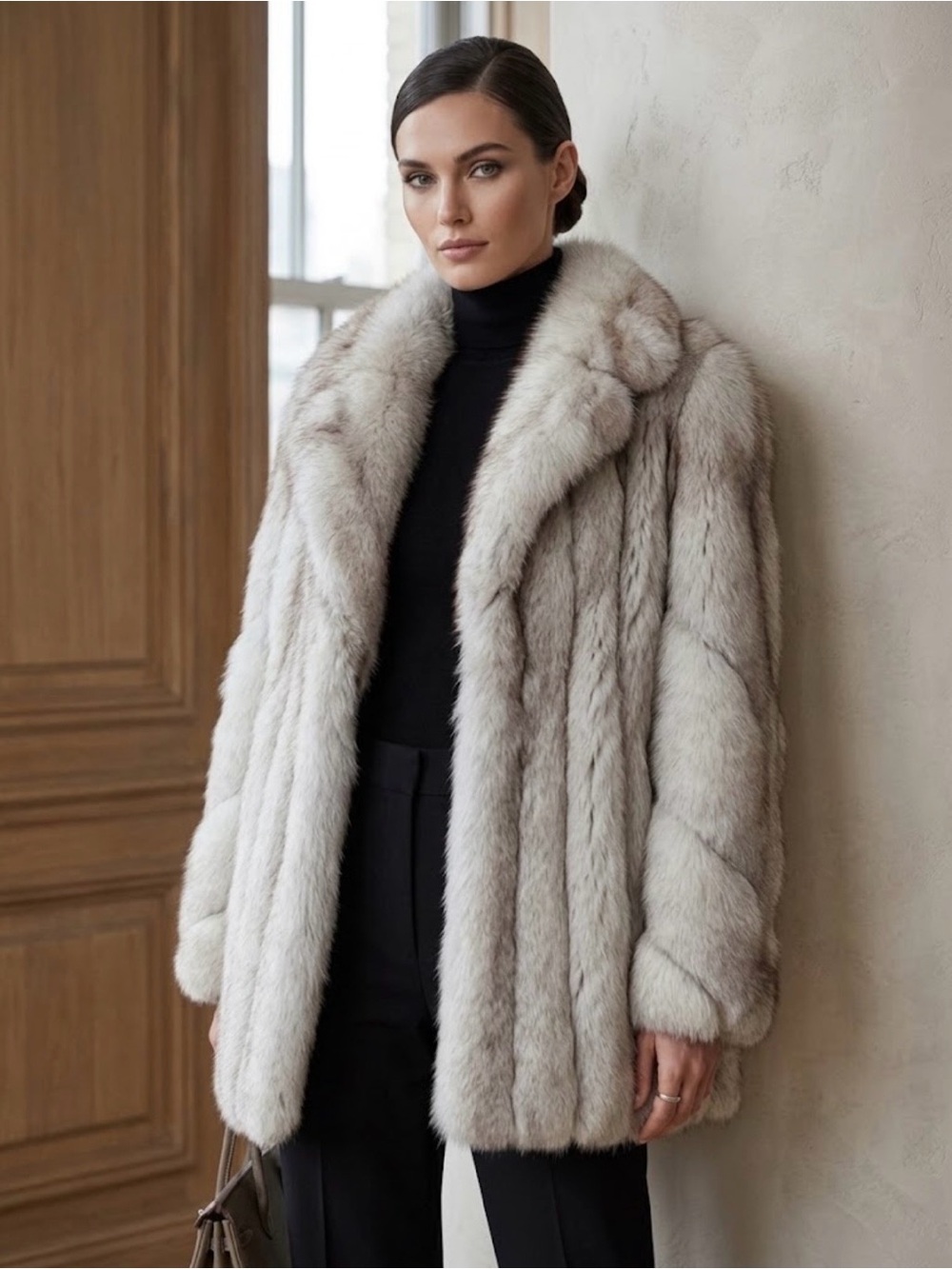 Saga Furs Cream-Gray Fur Coat Silver Fox